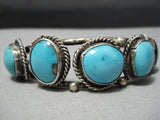Exquisite Vintage Native American Navajo Easter Blue Tuequoise Sterling Silver Bracelet Old-Nativo Arts