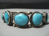 Exquisite Vintage Native American Navajo Easter Blue Tuequoise Sterling Silver Bracelet Old-Nativo Arts