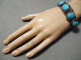 Exquisite Vintage Native American Navajo Easter Blue Tuequoise Sterling Silver Bracelet Old-Nativo Arts