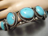 Exquisite Vintage Native American Navajo Easter Blue Tuequoise Sterling Silver Bracelet Old-Nativo Arts