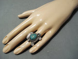 Exquisite Vintage Native American Navajo Green Spiderweb Turquoise Sterling Silver Ring-Nativo Arts