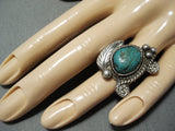 Exquisite Vintage Native American Navajo Green Spiderweb Turquoise Sterling Silver Ring-Nativo Arts