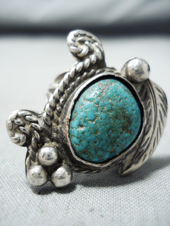 Exquisite Vintage Native American Navajo Green Spiderweb Turquoise Sterling Silver Ring-Nativo Arts