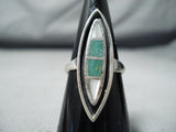 Exquisite Vintage Native American Navajo Green Turquoise Mother Of Pearl Sterling Silver Ring-Nativo Arts