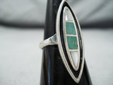 Exquisite Vintage Native American Navajo Green Turquoise Mother Of Pearl Sterling Silver Ring-Nativo Arts