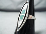 Exquisite Vintage Native American Navajo Green Turquoise Mother Of Pearl Sterling Silver Ring-Nativo Arts