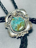Exquisite Vintage Native American Navajo Pilot Mountain Turquoise Sterling Silver Bolo Tie-Nativo Arts