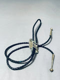 Exquisite Vintage Native American Navajo Pilot Mountain Turquoise Sterling Silver Bolo Tie-Nativo Arts