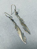 Exquisite Vintage Native American Navajo Sterling Silver Feather Earrings-Nativo Arts