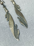 Exquisite Vintage Native American Navajo Sterling Silver Feather Earrings-Nativo Arts