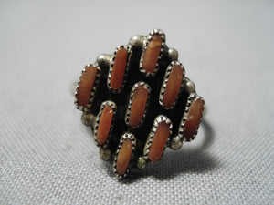Exquisite Vintage Native American Zuni Corals Sterling Silver Ring Old-Nativo Arts