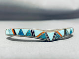 Exquisite Vintage Native American Zuni Inlay Turquoise Coral Jet Sterling Silver Bracelet-Nativo Arts