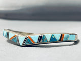 Exquisite Vintage Native American Zuni Inlay Turquoise Coral Jet Sterling Silver Bracelet-Nativo Arts