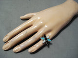 Exquisite Vintage Native American Zuni Inlay Turquoise Jet Sterling Silver Flower Ring-Nativo Arts