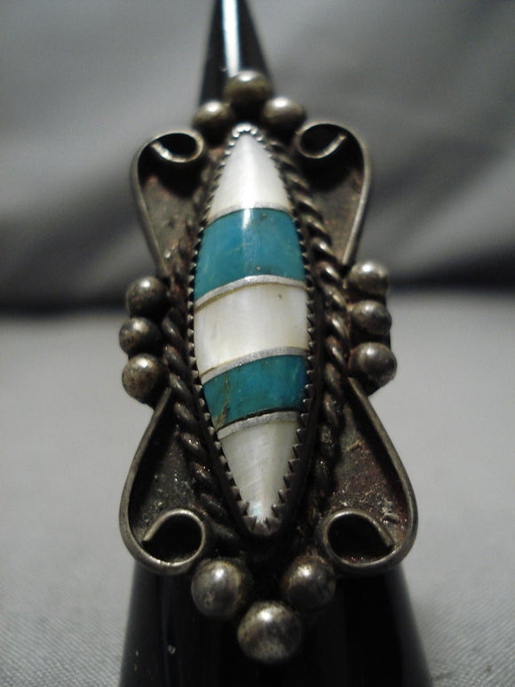 Exquisite Vintage Navajo Turquoise Pearl Sterling Silver Native American Ring-Nativo Arts