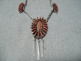 Exquisite Zuni Native American Coral Cluster Sterling Silver Necklace-Nativo Arts