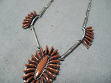 Exquisite Zuni Native American Coral Cluster Sterling Silver Necklace-Nativo Arts