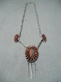 Exquisite Zuni Native American Coral Cluster Sterling Silver Necklace-Nativo Arts