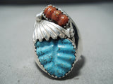 Exquisite Zuni Turquoise Coral Sterling Silver Ring Native American-Nativo Arts