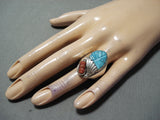 Exquisite Zuni Turquoise Coral Sterling Silver Ring Native American-Nativo Arts