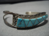 Exqusite Vintage Native American Zuni Carico Lake Turquoise Sterling Silver Bracelet Old-Nativo Arts