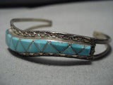 Exqusite Vintage Native American Zuni Carico Lake Turquoise Sterling Silver Bracelet Old-Nativo Arts