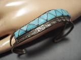 Exqusite Vintage Native American Zuni Carico Lake Turquoise Sterling Silver Bracelet Old-Nativo Arts