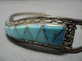 Exqusite Vintage Native American Zuni Carico Lake Turquoise Sterling Silver Bracelet Old-Nativo Arts