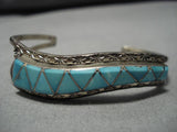 Exqusite Vintage Native American Zuni Carico Lake Turquoise Sterling Silver Bracelet Old-Nativo Arts