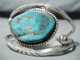 Extraordinary Vintage Native American Navajo Pilot Mountain Turquoise Sterling Silver Bracelet-Nativo Arts