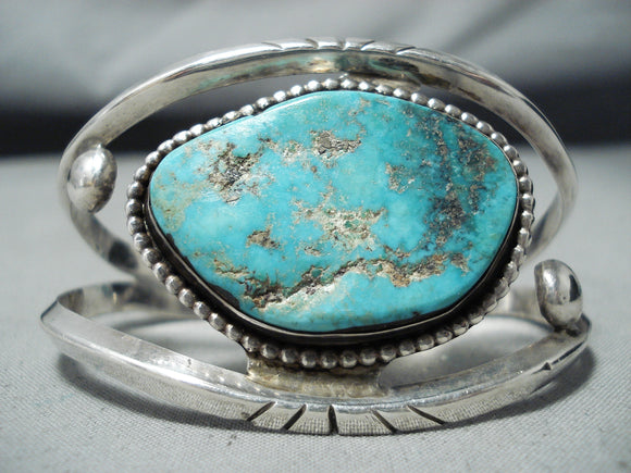 Extraordinary Vintage Native American Navajo Pilot Mountain Turquoise Sterling Silver Bracelet-Nativo Arts