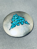 Extraordinary Vintage Native American Navajo Turquoise Chip Inlay Sterling Silver Round Pin-Nativo Arts