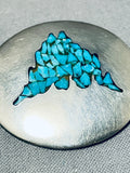 Extraordinary Vintage Native American Navajo Turquoise Chip Inlay Sterling Silver Round Pin-Nativo Arts
