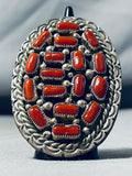 Extraordinary massive unique Native American Navajo Coral Sterling Silver Ring-Nativo Arts