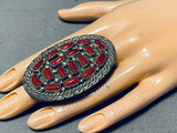 Extraordinary massive unique Native American Navajo Coral Sterling Silver Ring-Nativo Arts