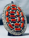 Extraordinary massive unique Native American Navajo Coral Sterling Silver Ring-Nativo Arts