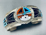 Extreme Inlay Native American Zuni Turquoise Coral Sterling Silver Bracelet-Nativo Arts