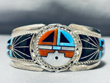Extreme Inlay Native American Zuni Turquoise Coral Sterling Silver Bracelet-Nativo Arts