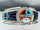Extreme Inlay Native American Zuni Turquoise Coral Sterling Silver Bracelet-Nativo Arts