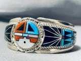 Extreme Inlay Native American Zuni Turquoise Coral Sterling Silver Bracelet-Nativo Arts