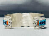 Extreme Inlay Native American Zuni Turquoise Coral Sterling Silver Bracelet-Nativo Arts