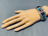 Extreme Inlay Native American Zuni Turquoise Coral Sterling Silver Bracelet-Nativo Arts