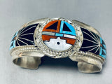 Extreme Inlay Native American Zuni Turquoise Coral Sterling Silver Bracelet-Nativo Arts