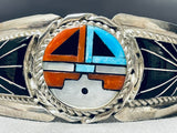 Extreme Inlay Native American Zuni Turquoise Coral Sterling Silver Bracelet-Nativo Arts