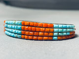 Extreme Intricacy Vintage Native American Zuni Turquoise Coral Sterling Silver Bracelet-Nativo Arts