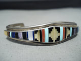 Extreme Intricacy Vintage Native American Zuni Turquoise Micro Inlay Sterling Silver Bracelet-Nativo Arts