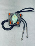 Extremely Detailed Hand Carved Vintage Native American Navajo Turquoise Sterling Silver Bolo Tie-Nativo Arts