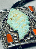 Extremely Detailed Hand Carved Vintage Native American Navajo Turquoise Sterling Silver Bolo Tie-Nativo Arts