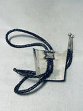Extremely Detailed Hand Carved Vintage Native American Navajo Turquoise Sterling Silver Bolo Tie-Nativo Arts