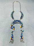 Extremely Intricate Vintage Native American Zuni Turquoise Kachina Sterling Silver Necklace-Nativo Arts